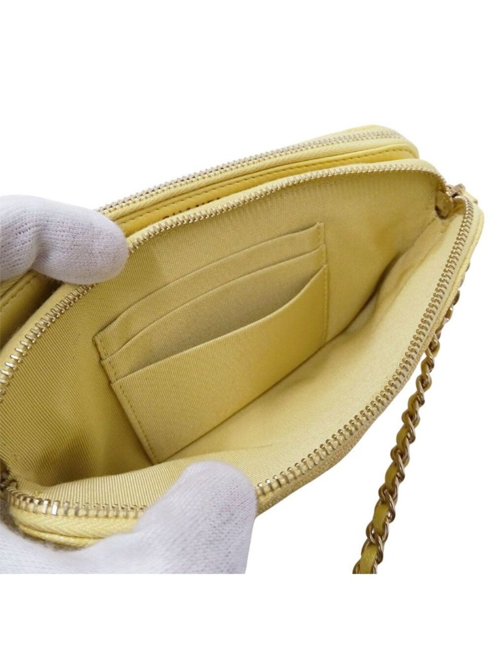 Chanel Wallet Shoulder Quilted Caviar Leather Yellow Gold Chain Logo Glittering - Picture 7 of 12